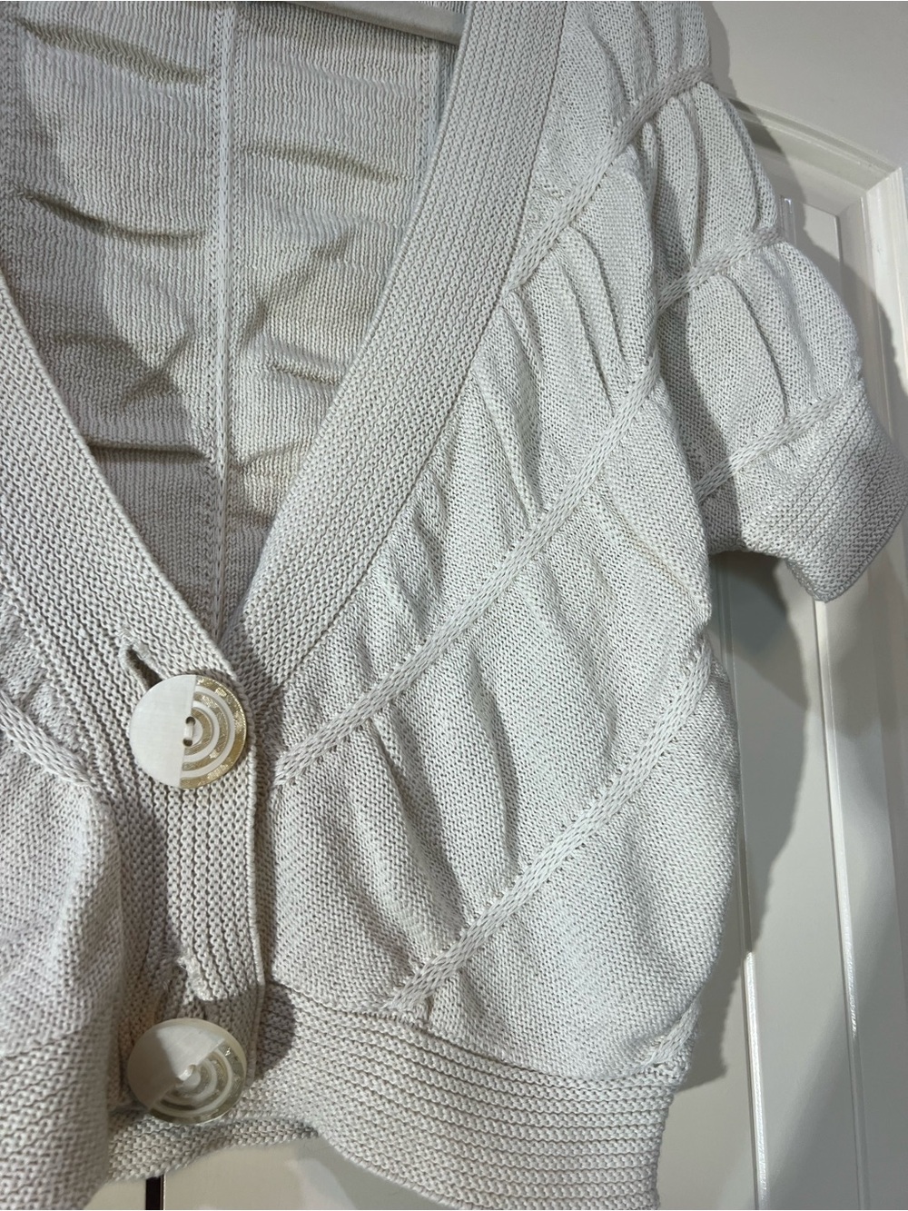 Colette Cream Short-Sleeve Cropped Buttoned Knit Cardigan Shrug Bolero-Size Med - Picture 4 of 9
